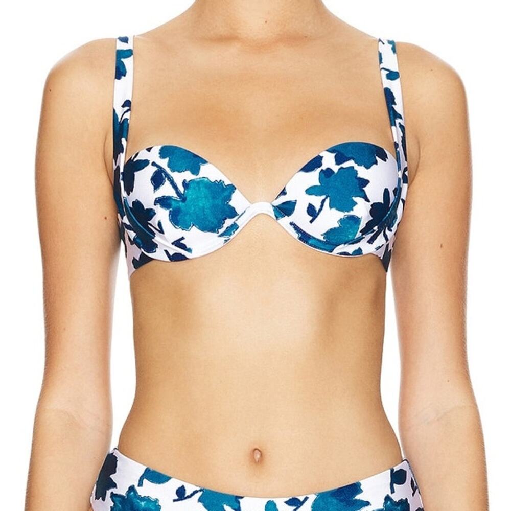 NWOT Onia White & Blue Floral Annalise Balconette Underwire Bikini Top Size L